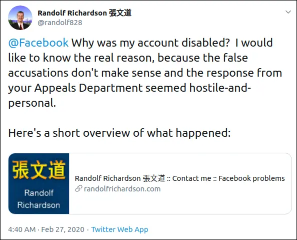 Facebook - Disabled account - request via Twitter